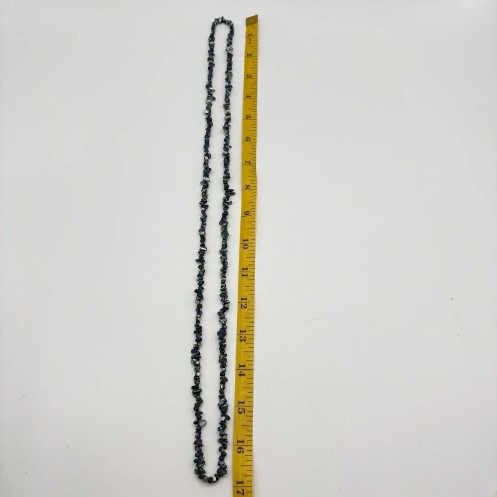 Blue Gemstone Chip Bead Necklace‎ Long Strand Layering Boho Jewelry 36